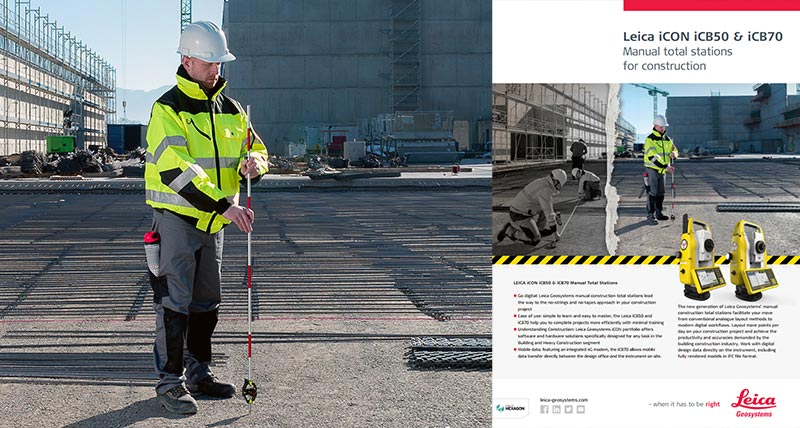 Leica iCON iCB50 and iCB70 manual total station technical specification data.